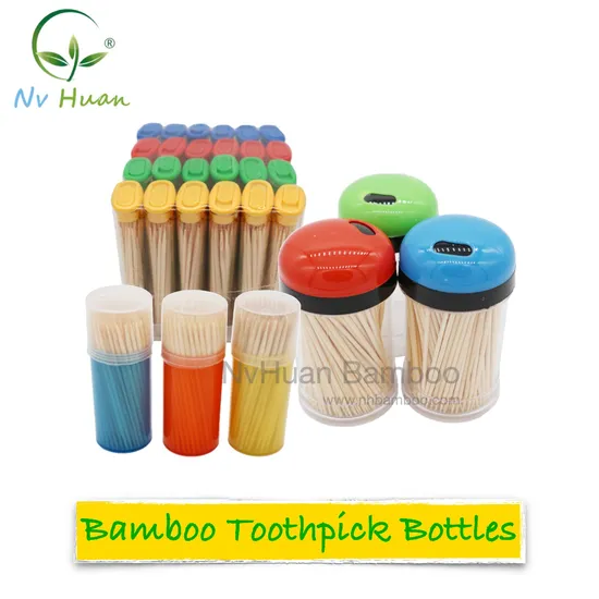 Cello Individual Wrap Bamboo Toothpick with Plastic Jar Dispenser Container Bottle Holder 