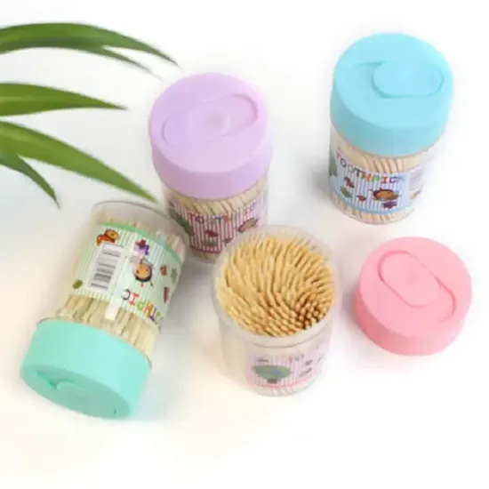 Disposable Plastic Bottled Natural 100% Bamboo Wooden Toothpick Bottle 